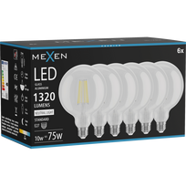 Mexen Vintis 6x filamento LED lemputė E27, G125, 10W, Neutralus - 4000K, 1320 lm, skaidrus - L158-E27-1040-00x06