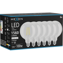 Mexen Vintis 6x LED siūlo lemputė E27, G125, 12W, Neutralus - 4000K, 1560 lm, skaidrus - L158-E27-1240-00x06