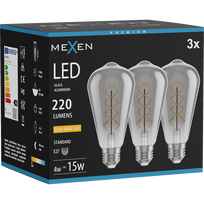 Mexen Vintis 3x LED gijų spiralės lemputė E27, ST64, 4W, Šilta - 2200K, 220 lm, dūminė - L162-E27-0422-70x03