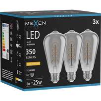 Mexen Vintis 3x LED siūlų spiralės lemputė E27, ST64, 6W, Šilta - 2200K, 350 lm, dūminė - L162-E27-0622-70x03