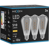 Mexen Vintis 3x LED spiralinė siūlinė lemputė E27, ST64, 6W, Šilta - 2700K, 510 lm, dūmų - L162-E27-0627-70x03