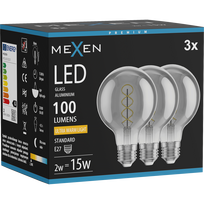 Mexen Vintis 3x LED lemputė su spiralinio siūlo E27, G80, 2W, Šilta - 2200K, 100 lm, smoke - L165-E27-0222-70x03