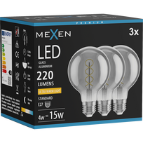 Mexen Vintis 3x LED kaitrinto siūlo spiralės lemputė E27, G80, 4W, Šiltai - 2200K, 220 lm, dūminė - L165-E27-0422-70x03