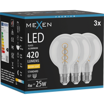 Mexen Vintis 3x Filamentinė LED spiralės lemputė E27, G80, 4W, Šilta - 2700K, 420 lm, skaidri - L165-E27-0427-00x03