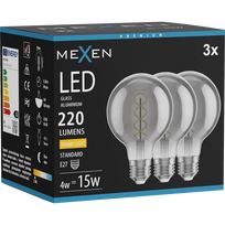 Mexen Vintis 3x spiralės LED E27 lemputė, G80, 4W, Šilta - 2700K, 220 lm, dūminė - L165-E27-0427-70x03