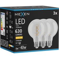 Mexen Vintis 3x Spiralinė LED lemputė E27, G80, 6W, Šilta - 2700K, 630 lm, skaidri - L165-E27-0627-00x03