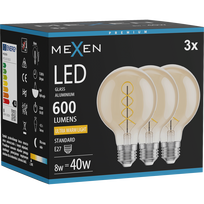 Mexen Vintis 3x LED spiralės kaitrinė lemputė E27, G80, 8W, Šilta - 2200K, 600 lm, gintaro - L165-E27-0822-50x03