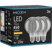 Mexen Vintis 3x LED siūlinė spiralinė lemputė E27, G80, 8W, Šilta - 2200K, 450 lm, dūminė - L165-E27-0822-70x03