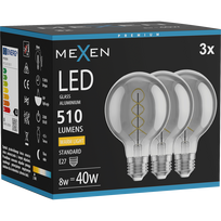 Mexen Vintis 3x LED filamentinė lemputė spiralė E27, G80, 8W, šilta - 2700K, 510 lm, dūmų - L165-E27-0827-70x03