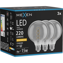Mexen Vintis 3x LED gijų spiralė lemputė E27, G95, 4W, Šilta - 2200K, 220 lm, dūmų spalva - L167-E27-0422-70x03