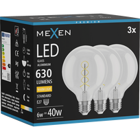 Mexen Vintis 3x LED spiralės siūlelio lemputė E27, G95, 6W, Šilta - 2700K, 630 lm, skaidri - L167-E27-0627-00x03