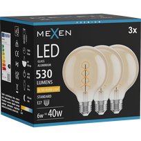 Mexen Vintis 3x LED kaitinimo siūlelio lemputė spiralė E27, G95, 6W, Šilta - 2200K, 530 lm, gintaro - L167-E27-0622-50x03