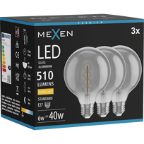 Mexen Vintis 3x LED spiralės kaitinamoji lempa E27, G95, 6W, Šilta - 2700K, 510 lm, smoke - L167-E27-0627-70x03