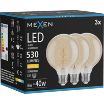 Mexen Vintis 3x kaitrinė lemputė su LED E27, G95, 6W, Šilta - 2700K, 530 lm, gintarinė - L167-E27-0627-50x03