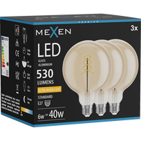 Mexen Vintis 3x kaitinamoji spiralės LED lemputė E27, G125, 6W, Šilta - 2200K, 530 lm, gintarinė - L168-E27-0622-50x03