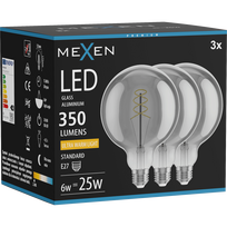 Mexen Vintis 3x LED spiralinė kaitrinė lemputė E27, G125, 6W, šilta - 2200K, 350 lm, dūminė - L168-E27-0622-70x03