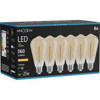 Mexen Vintis 6x LED kaitinimo siūlelio spiralės lemputė E27, ST64, 4W, Šilta - 2200K, 360 lm, gintaro spalvos