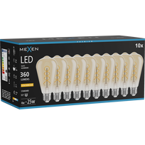 Mexen Vintis 10x kaitinamoji lemputė su LED siūlo spirale, E27, ST64, 4W, Šilta - 2200K, 360 lm, gintarinė