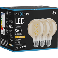 Mexen Vintis 3x Lemputė spiralinė gija LED E27, G80, 4W, Šilta - 2200K, 360 lm, gintarinė - L165-E27-0422-50x03