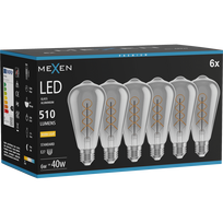 Mexen Vintis 6x LED kaitinimo spiralės lemputė E27, ST64, 6W, Šilta - 2700K, 510 lm, dūminė - L162-E27-0627-70x06