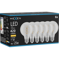 Mexen Vintis 6x LED kaitrinė spiralė lemputė E27, G80, 4W, Šilta - 2700K, 420 lm, skaidri - L165-E27-0427-00x06