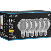 Mexen Vintis 6x LED filamentinė spiralė lemputė E27, G80, 8W, Šilta - 2700K, 510 lm, dūmų spalva - L165-E27-0827-70x06