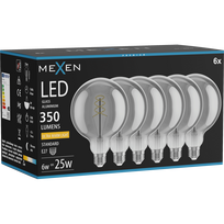 Mexen Vintis 6x kaitinimo spiralės LED lemputė E27, G125, 6W, Šilta - 2200K, 350 lm, smoke - L168-E27-0622-70x06