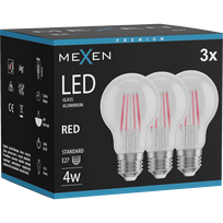 Mexen Vintis 3x LED gija E27 lemputė, A60, 4W, 55 lm, raudona - L150-E27-04XX-45x03