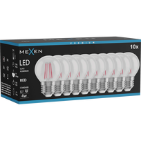 Mexen Vintis 10x LED siūlinė lemputė E27, G45, 4W, 55 lm, raudona - L156-E27-04XX-45x10