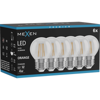Mexen Vintis 6x LED filamentinė lemputė E27, G45, 4W, 55 lm, oranžinė - L156-E27-04XX-48x06