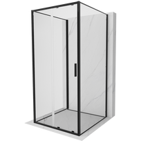 Mexen Exo-3S trijų sienelių stumdomas dušas 90 x 90 cm, skaidrus, juodas - 8151-090-090-70-00-3S