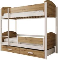 Dviaukštė vaikiška lova ADRK Jori, balta sp./artisan oak, 90 x 200 cm, su patalynės dėže, be čiužinio