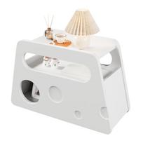 Mobilus baltas šalutinis stalas su ratukais, 81x33x51,5 cm, saugus kampas