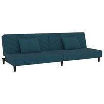 Dvivietė sofa-lova，Poilsio sofa su dvejomis pagalvėmis, mėlyna, aksomas CFE57570