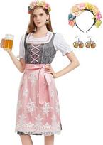 Autentiškas Tradicinis Dirndl Kostiumas Oktoberfestui M Dydis, Rožinė Ir Balta Spalva, M