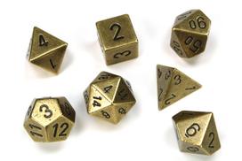 Chessex Specialty Dice Sets - Solid Metal Old Brass Colour Poly 7 die set