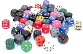 Chessex Opaque Bags of 50 Asst. Dice - Loose Opaque 16mm d6 w/pips Dice