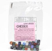 Chessex Speckled Bags of 50 Asst. Dice - Loose Speck. 12mm d6 w/pips Dice