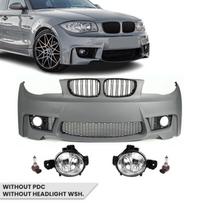 1M išvaizdos Priekinis Bamperis skirtas BMW E81 / E82 / E87 / E88, be PDC, be apiplovimų angų, su priešrūkiniais