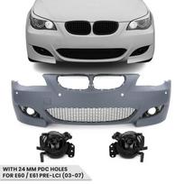 M look Priekinis Bamperis skirtas BMW E60 / E61 PRE-LCI (03-07) su 24 mm PDC angomis, su tamsintais priešrūkiniais