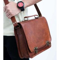 Vintažinė tikros rudos ožkos odos rankų darbo Sling rankinė Cross body Satchel 9" x 11" x 3.5" inches ruda