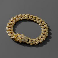 Men Women 13MM Prong Cuban Link Chain Bracelet Bling Iced Out 2 Row Rhinestone Paved Miami Rhombus Cuban Chain Jewelry 8inch(20cm)