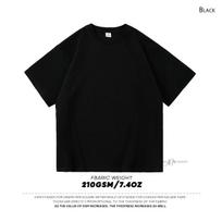 210GSM 100% medvilnės marškinėliai vyrams Oversized Basic marškinėliai „Drop-Shoulder“ marškinėliai Streetwear Tops Tee S juoda