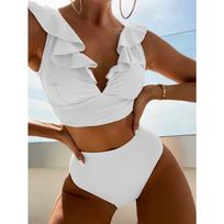 Moteriškas vientisas bikinis Seksualus maudymosi kostiumėlis aukštu juosmeniu Paplūdimio maudymosi kostiumėlis Moteriškas vasaros maudymosi kostiumėlis S balta