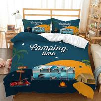 Camper Time Spausdinimo patalynės komplektas 3D Kemperio antklodės užvalkalas Kelionės tema Animacinis Kemperio pledo užvalkalas Pilnas King dydis Paaugliams Suaugusiems 70x133cm 2pcs
