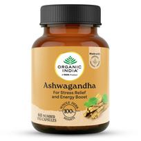 TATA Organic India Ashwagandha šaknies kapsulės 60 daržovių kapsulių 400 mg Energijos ir ištvermės stiprinimas
