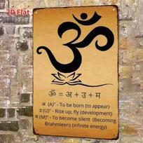 Vintage OM Tin Sign Mandala Yoga Wall Decor Lotus Metal Art įvairiaspalvis