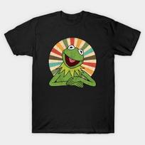 Men Black Print T-shirt Vintage Kermit The Frog No-Cut Transfer Paper Print Cotton Tshirt M juoda