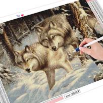 3D Deimantų piešimas Vilko siuvinėjimas Žiemos mozaika Gyvūno paveikslas Kalnų krištolinio dekoro namų amatų rinkiniui Full Round 20X30CM gray