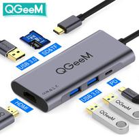 QGeeM 7in1 USB C šakotuvas Huawei P20 Mate 20 Pro Type C USB Hub USB-C iki 3.0Hub HDMI kortelių skaitytuvo Thunderbolt3 adapteris, skirtas MacBook Pro 7 IN 1 HUB juoda